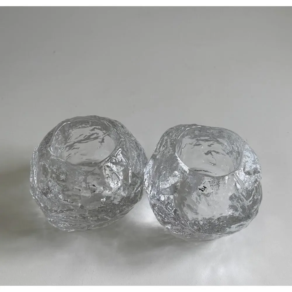 Vtg 2 Snowball Glass Votive Candle Holders Kosta Boda?
